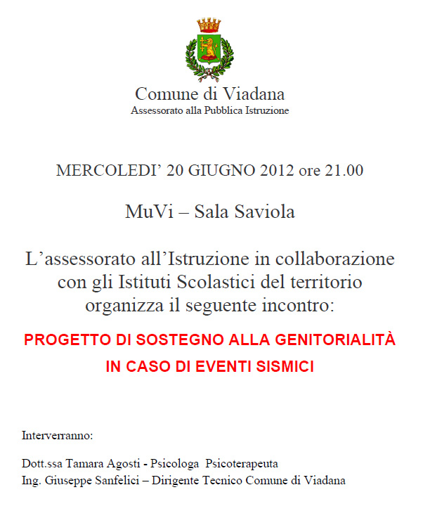 Sostegno Genitori in caso di Terremoto o Sisma - Viadana (Mantova)